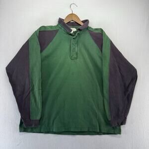 Vintage J Crew Rugby Shirt Men's XL Green Black Faded Quarter Zip Collared 90s